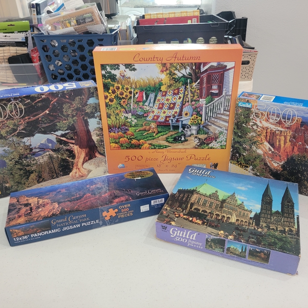 5 Jigsaw Puzzles, 500 pieces, as shown, all pieces in boxes, will sell separate